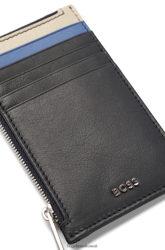 4TFNJN5107 أزرق غامق Hugo Boss حافظة عملات هوغو متعددة الألوان باللون الأزرق الداكن من الجلد غير اللامع