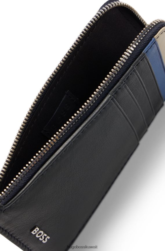 4TFNJN5107 أزرق غامق Hugo Boss حافظة عملات هوغو متعددة الألوان باللون الأزرق الداكن من الجلد غير اللامع