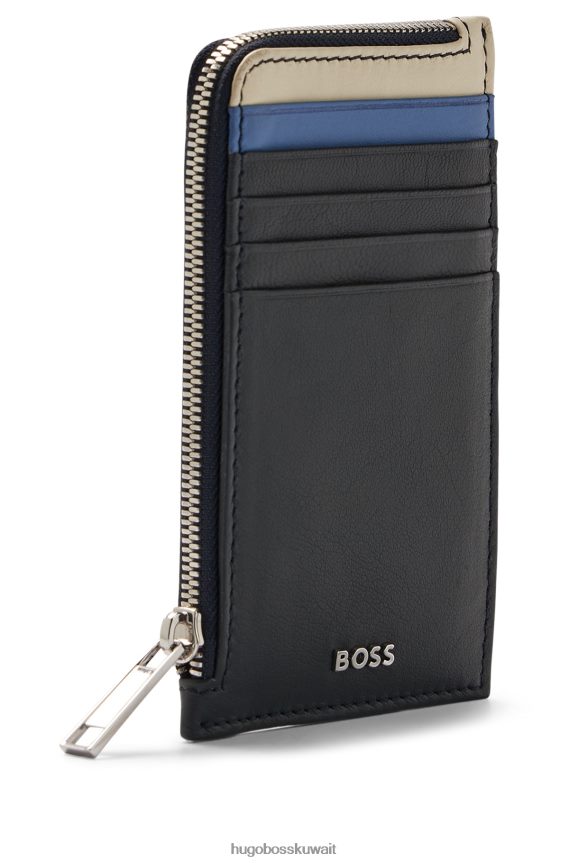 4TFNJN5107 أزرق غامق Hugo Boss حافظة عملات هوغو متعددة الألوان باللون الأزرق الداكن من الجلد غير اللامع