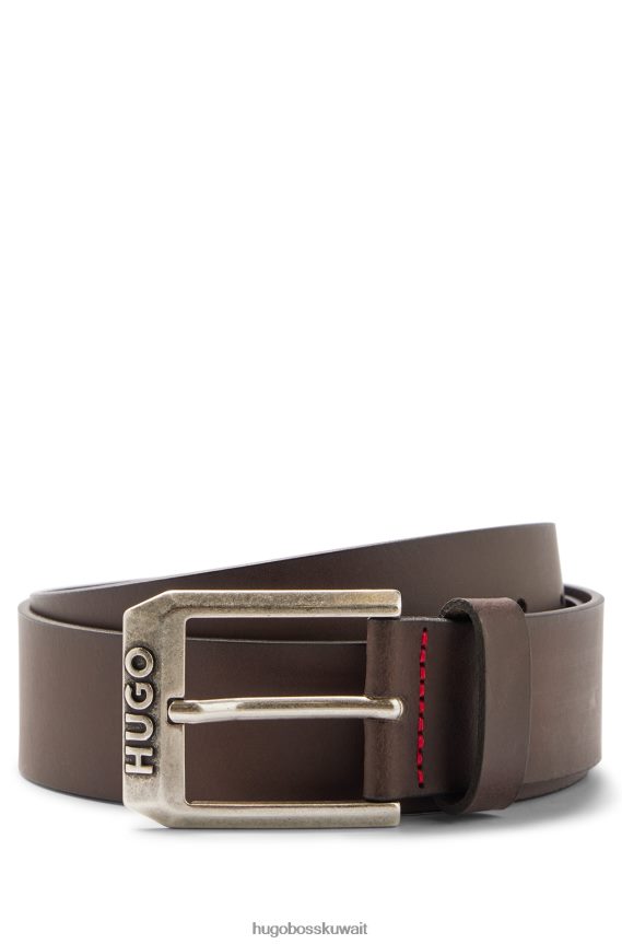 4TFNJN5111 بني غامق Hugo Boss حزام جلد هوغو مع مشبك دبوس الشعار بني داكن