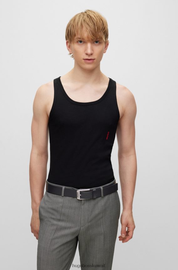 4TFNJN5112 أسود Hugo Boss حزام من الجلد مع مشبك دبوس الشعار هوغو الأسود