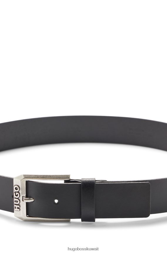 4TFNJN5112 أسود Hugo Boss حزام من الجلد مع مشبك دبوس الشعار هوغو الأسود