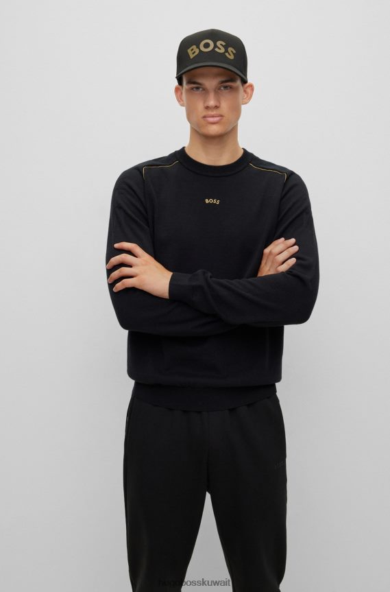 4TFNJN5117 أسود Hugo Boss قبعة Hugo من القماش المطاطي مع شعار عالي الوضوح باللون الأسود