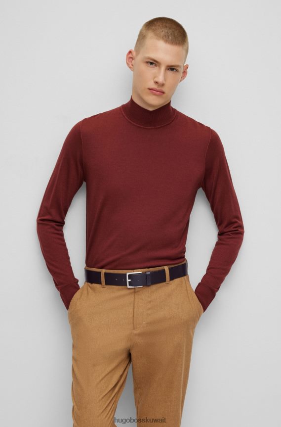 4TFNJN5119 بني غامق Hugo Boss حزام من الجلد الإيطالي باللون البني الداكن مع أجزاء معدنية ذات تأثير عتيق