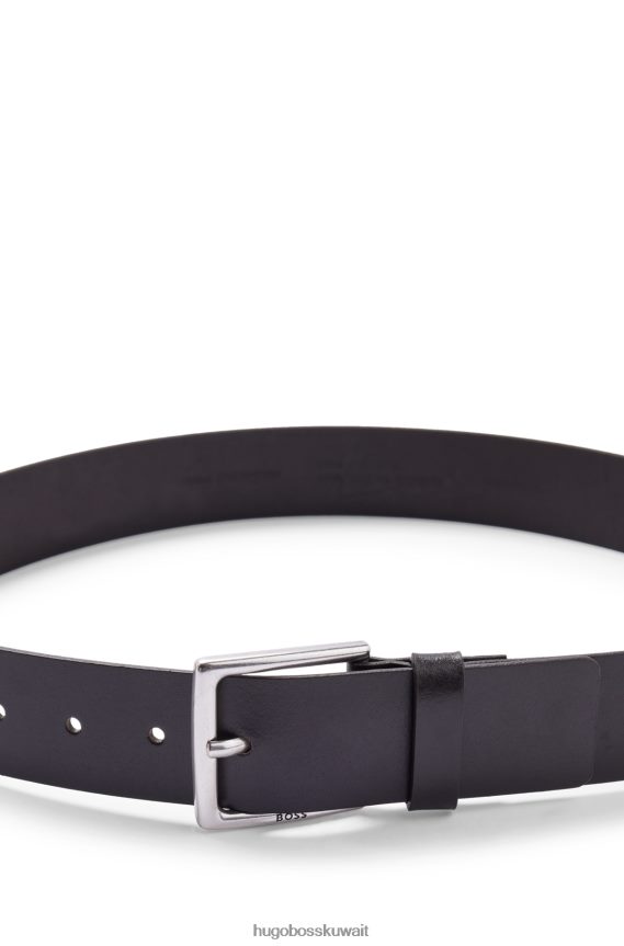 4TFNJN5119 بني غامق Hugo Boss حزام من الجلد الإيطالي باللون البني الداكن مع أجزاء معدنية ذات تأثير عتيق