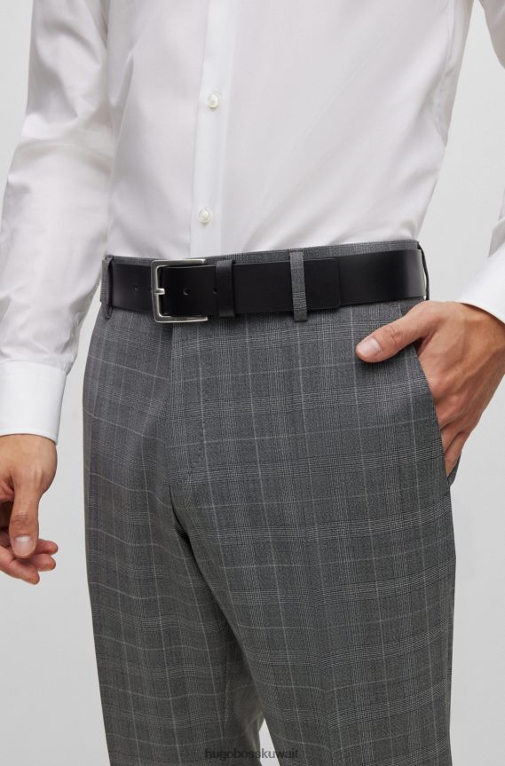4TFNJN5120 أسود Hugo Boss حزام من الجلد الإيطالي مع أجزاء معدنية ذات تأثير عتيق باللون الأسود
