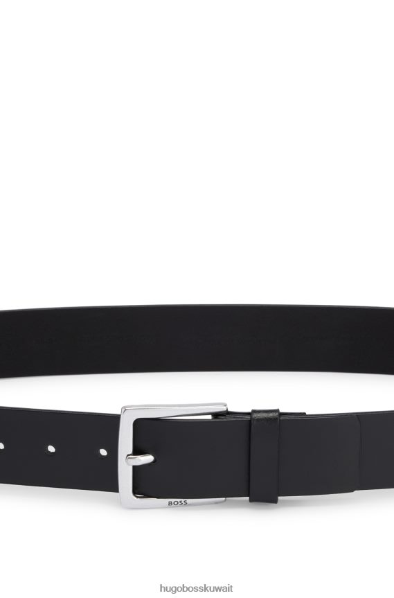4TFNJN5120 أسود Hugo Boss حزام من الجلد الإيطالي مع أجزاء معدنية ذات تأثير عتيق باللون الأسود
