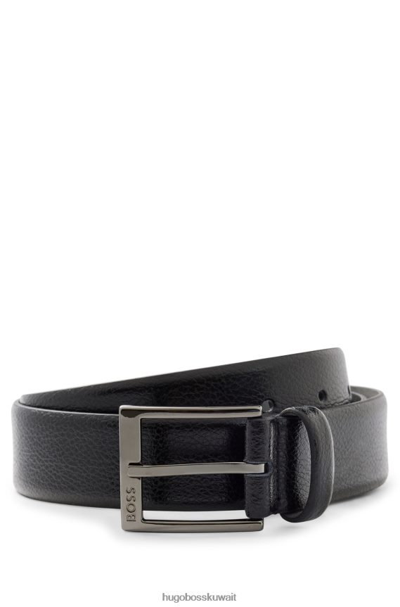 4TFNJN5121 أسود Hugo Boss حزام بمشبك شعار هوغو أسود من الجلد الإيطالي المحبب