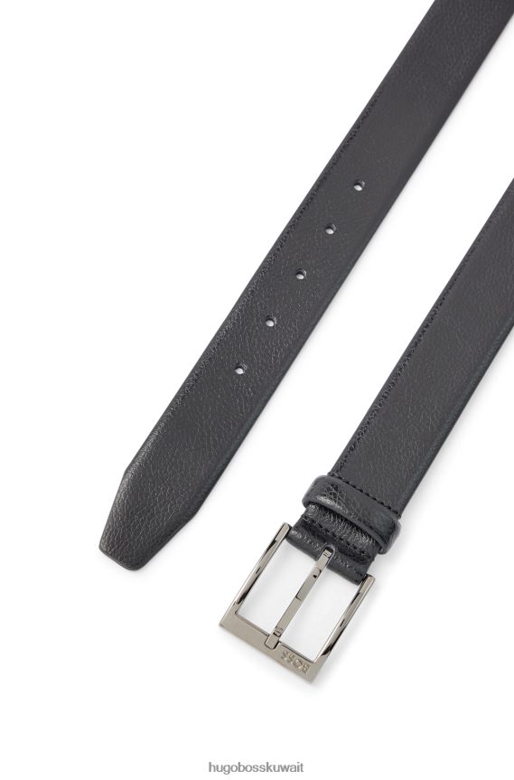 4TFNJN5121 أسود Hugo Boss حزام بمشبك شعار هوغو أسود من الجلد الإيطالي المحبب