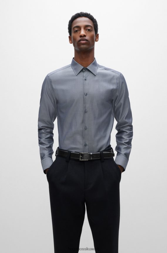 4TFNJN5121 أسود Hugo Boss حزام بمشبك شعار هوغو أسود من الجلد الإيطالي المحبب