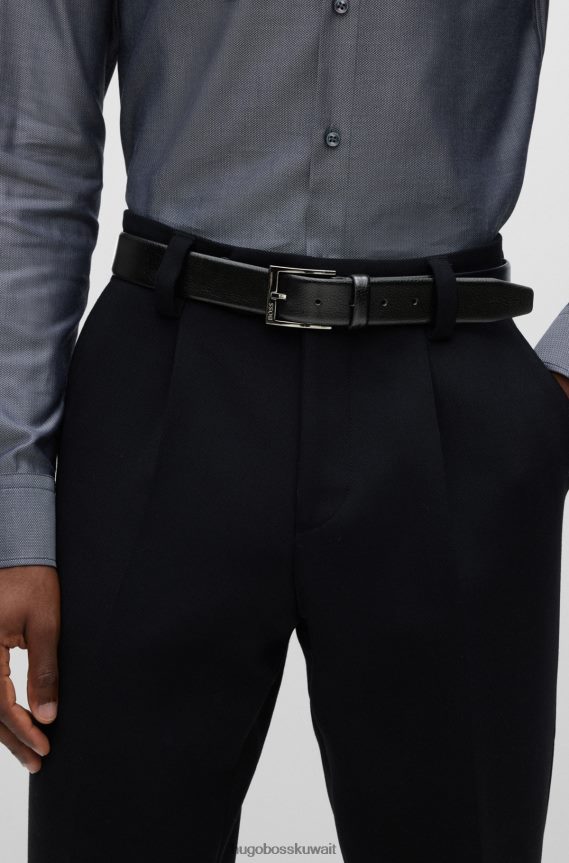 4TFNJN5121 أسود Hugo Boss حزام بمشبك شعار هوغو أسود من الجلد الإيطالي المحبب