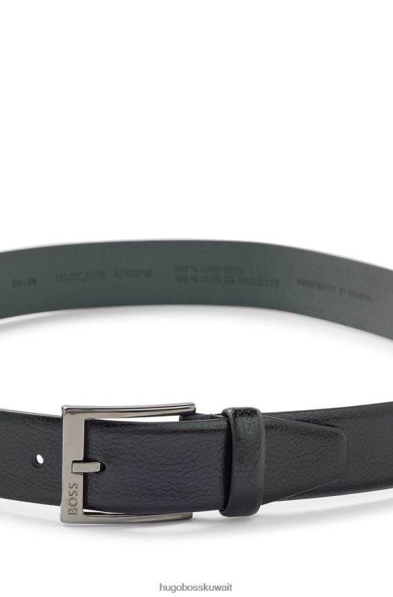 4TFNJN5121 أسود Hugo Boss حزام بمشبك شعار هوغو أسود من الجلد الإيطالي المحبب