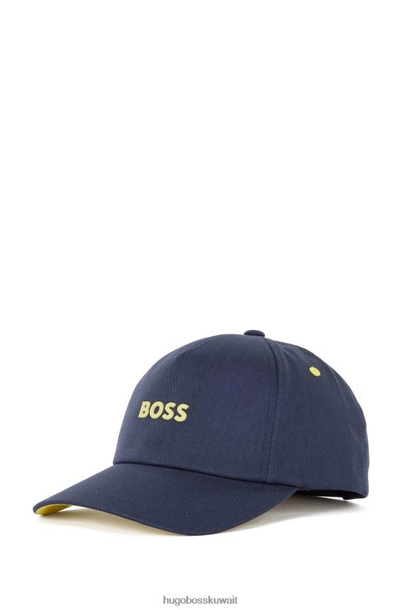 4TFNJN5124 أزرق غامق Hugo Boss قبعة من نسيج قطني طويل مع شعار هوغو باللون الأزرق الداكن