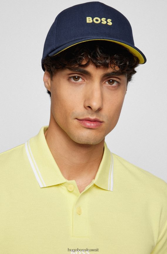 4TFNJN5124 أزرق غامق Hugo Boss قبعة من نسيج قطني طويل مع شعار هوغو باللون الأزرق الداكن