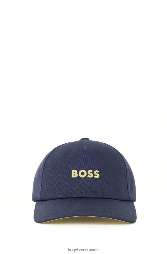 4TFNJN5124 أزرق غامق Hugo Boss قبعة من نسيج قطني طويل مع شعار هوغو باللون الأزرق الداكن