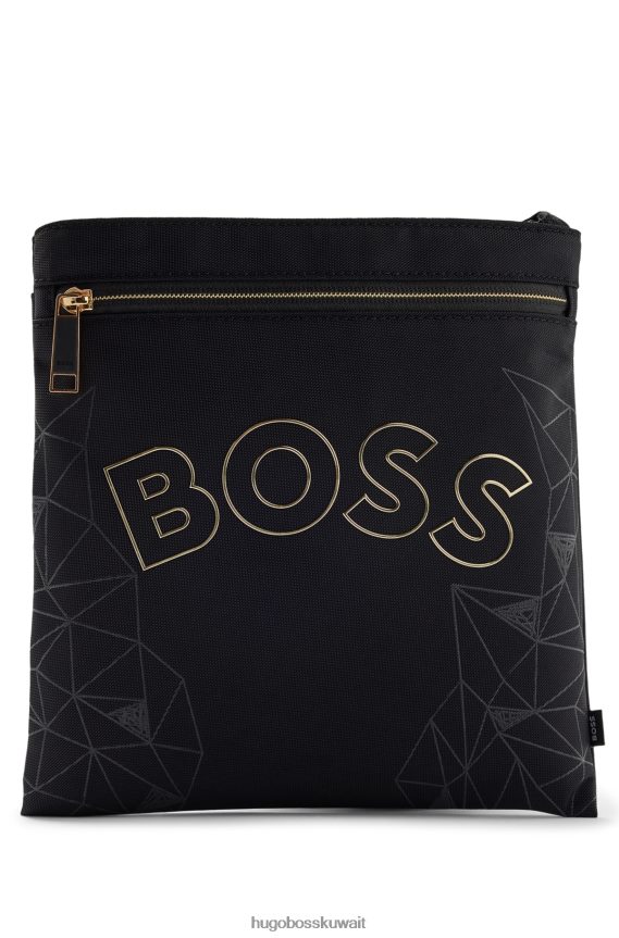 4TFNJN5130 أسود Hugo Boss حقيبة مغلف بشعار من النايلون المنظم بنمط هوغو أسود موسمي