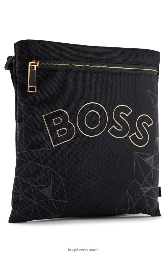 4TFNJN5130 أسود Hugo Boss حقيبة مغلف بشعار من النايلون المنظم بنمط هوغو أسود موسمي