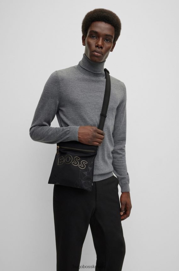 4TFNJN5130 أسود Hugo Boss حقيبة مغلف بشعار من النايلون المنظم بنمط هوغو أسود موسمي