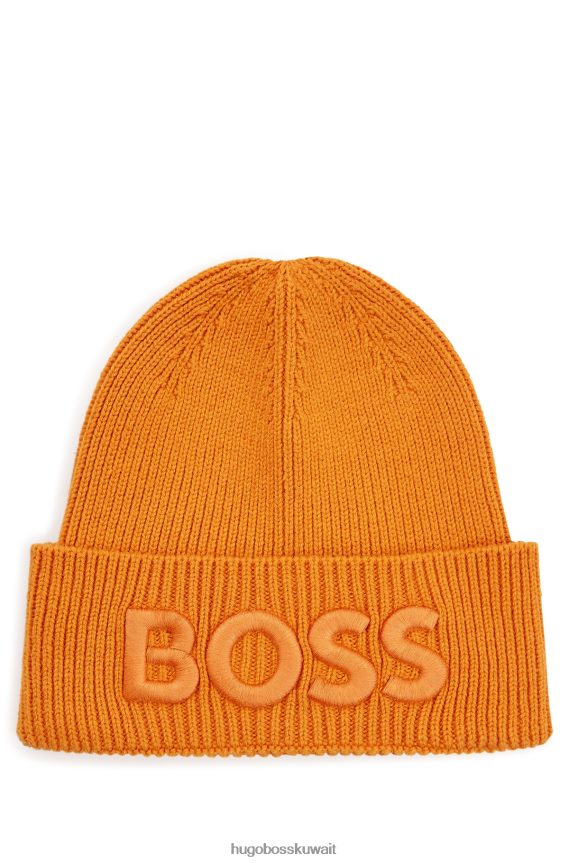 4TFNJN5131 برتقالي قاتم Hugo Boss قبعة صغيرة برتقالية داكنة من مزيج القطن مع شعار هوغو مطرز ثلاثي الأبعاد