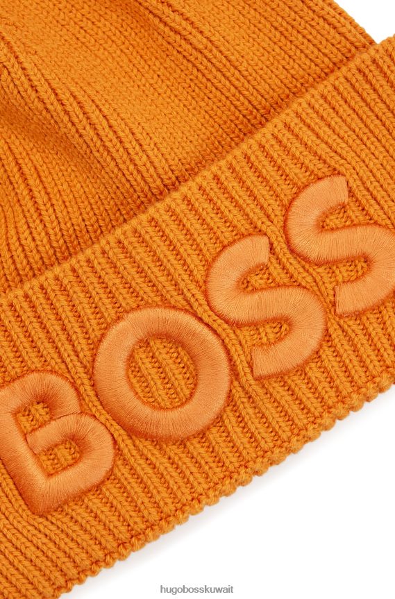 4TFNJN5131 برتقالي قاتم Hugo Boss قبعة صغيرة برتقالية داكنة من مزيج القطن مع شعار هوغو مطرز ثلاثي الأبعاد