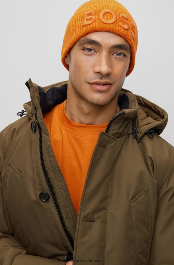 4TFNJN5131 برتقالي قاتم Hugo Boss قبعة صغيرة برتقالية داكنة من مزيج القطن مع شعار هوغو مطرز ثلاثي الأبعاد