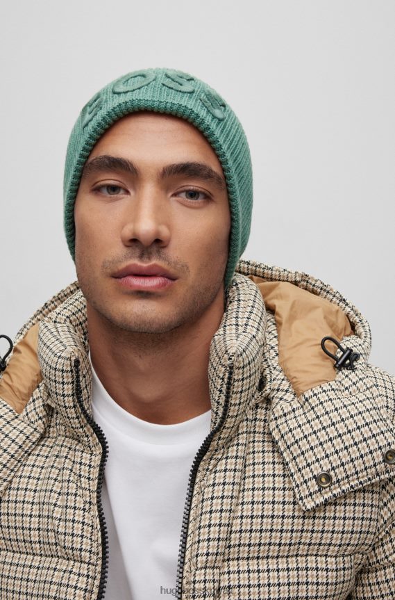 4TFNJN5132 أخضر Hugo Boss قبعة صغيرة من مزيج القطن مع شعار مطرز ثلاثي الأبعاد باللون الأخضر