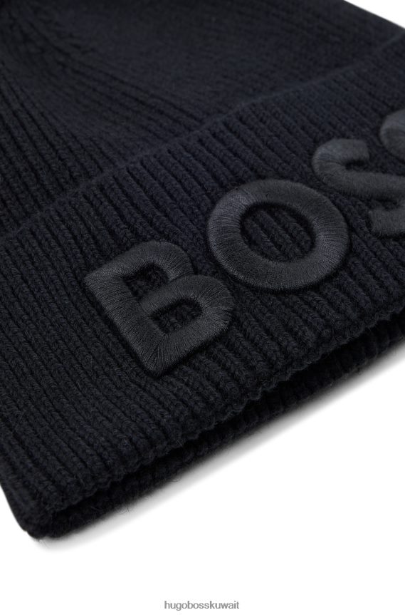 4TFNJN5133 أسود Hugo Boss قبعة صغيرة من مزيج القطن من هوغو باللون الأسود مع شعار مطرز ثلاثي الأبعاد