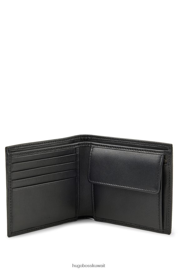 4TFNJN5135 أسود Hugo Boss محفظة في علبة هدايا وحلقة مفاتيح من الجلد المدبوغ