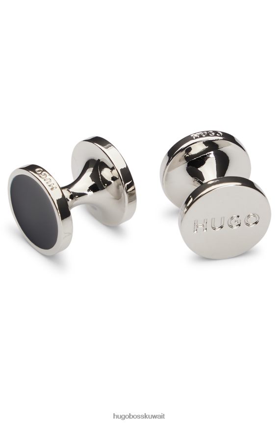 4TFNJN5138 أزرق غامق Hugo Boss أزرار أكمام مستديرة باللون الأزرق الداكن مع هوغو من المينا الملونة