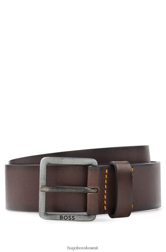 4TFNJN5146 بني غامق Hugo Boss حزام جلد هوغو بني داكن مع مشبك الشعار