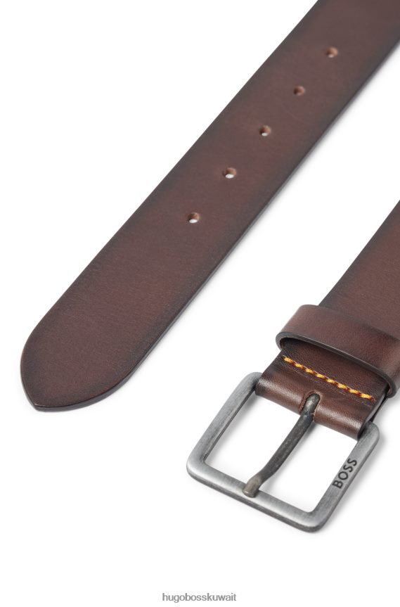 4TFNJN5146 بني غامق Hugo Boss حزام جلد هوغو بني داكن مع مشبك الشعار