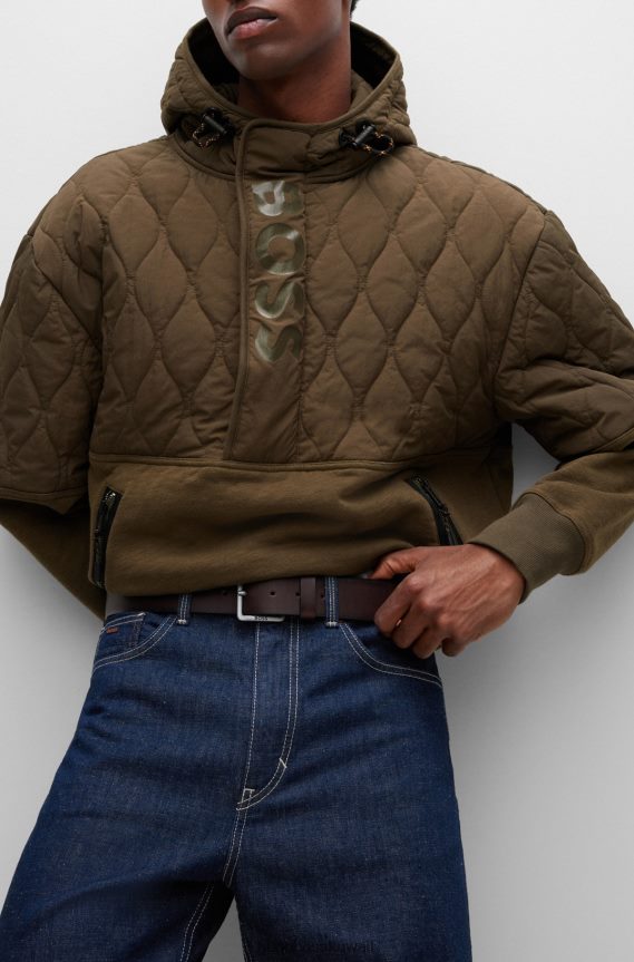 4TFNJN5146 بني غامق Hugo Boss حزام جلد هوغو بني داكن مع مشبك الشعار