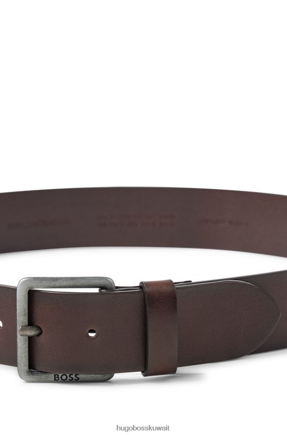 4TFNJN5146 بني غامق Hugo Boss حزام جلد هوغو بني داكن مع مشبك الشعار