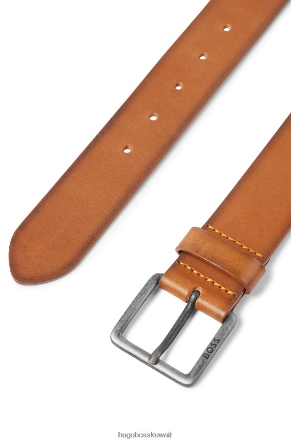 4TFNJN5147 بني Hugo Boss هوغو حزام من الجلد البني مع مشبك الشعار