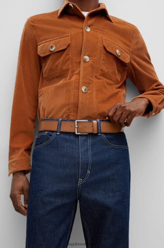 4TFNJN5147 بني Hugo Boss هوغو حزام من الجلد البني مع مشبك الشعار