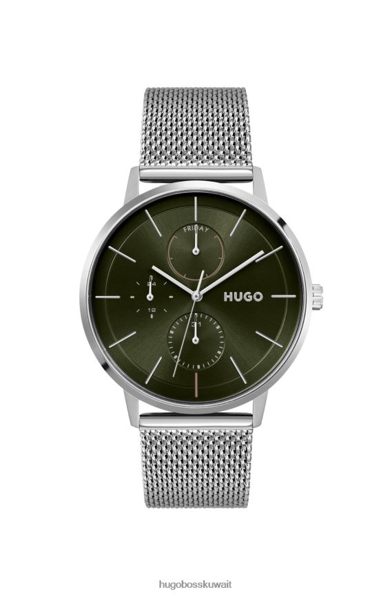4TFNJN5149 حزمة مسبقة متنوعة Hugo Boss ساعة متعددة الوظائف بقرص زيتوني مع سوار شبكي متنوع مسبقًا