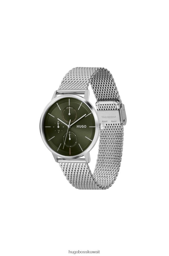 4TFNJN5149 حزمة مسبقة متنوعة Hugo Boss ساعة متعددة الوظائف بقرص زيتوني مع سوار شبكي متنوع مسبقًا