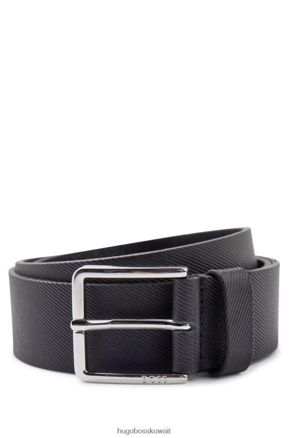4TFNJN5150 أسود Hugo Boss حزام من الجلد الإيطالي باللون الأسود مع طرف نهاية شعار هوغو