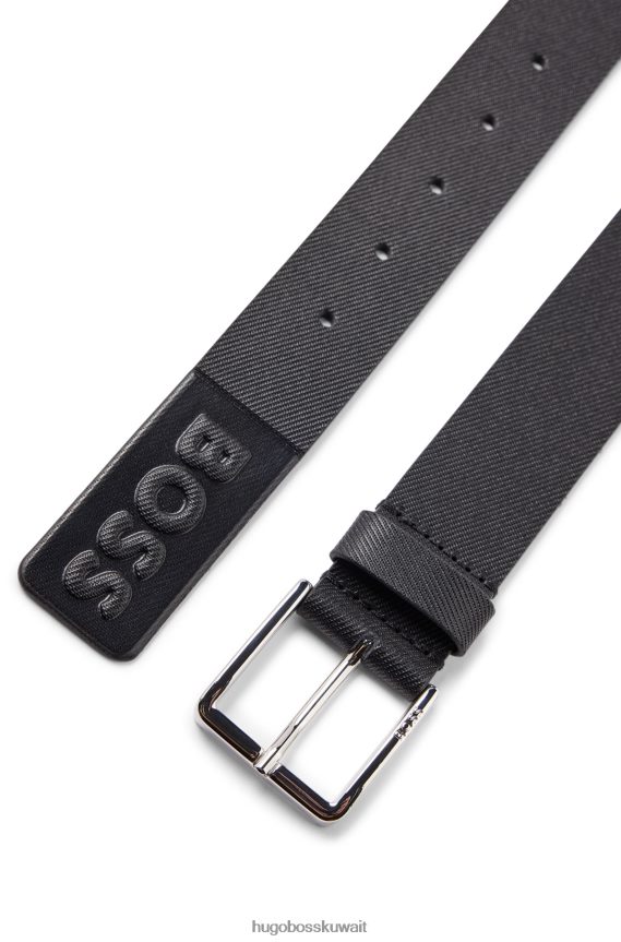 4TFNJN5150 أسود Hugo Boss حزام من الجلد الإيطالي باللون الأسود مع طرف نهاية شعار هوغو