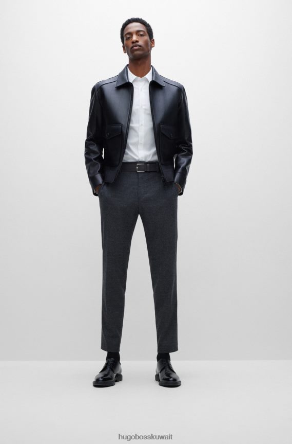 4TFNJN5150 أسود Hugo Boss حزام من الجلد الإيطالي باللون الأسود مع طرف نهاية شعار هوغو