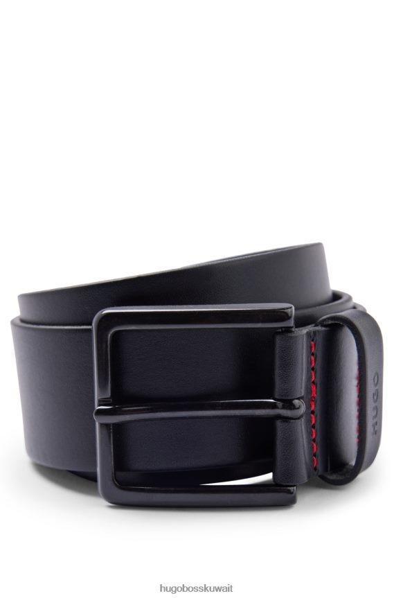 4TFNJN5152 أسود Hugo Boss حزام جلد هوغو أسود مع أجزاء معدنية غير لامعة