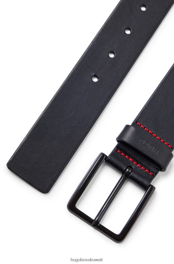 4TFNJN5152 أسود Hugo Boss حزام جلد هوغو أسود مع أجزاء معدنية غير لامعة