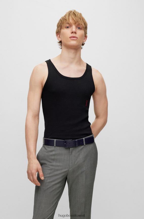 4TFNJN5152 أسود Hugo Boss حزام جلد هوغو أسود مع أجزاء معدنية غير لامعة