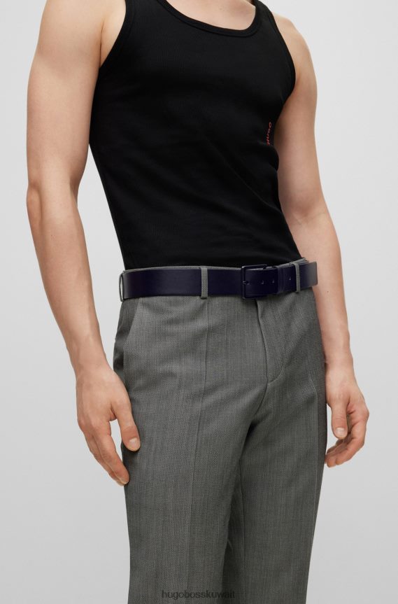 4TFNJN5152 أسود Hugo Boss حزام جلد هوغو أسود مع أجزاء معدنية غير لامعة