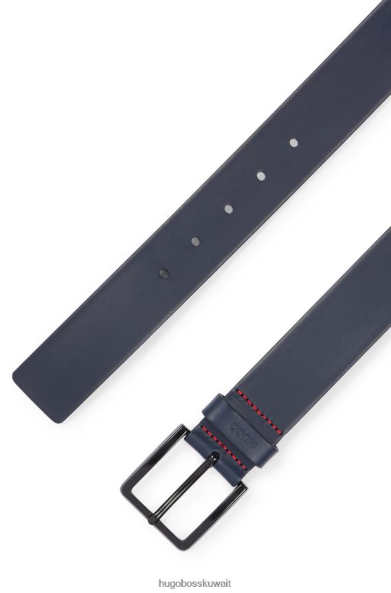4TFNJN5153 أزرق غامق Hugo Boss حزام هوغو من الجلد باللون الأزرق الداكن مع أجزاء معدنية غير لامعة