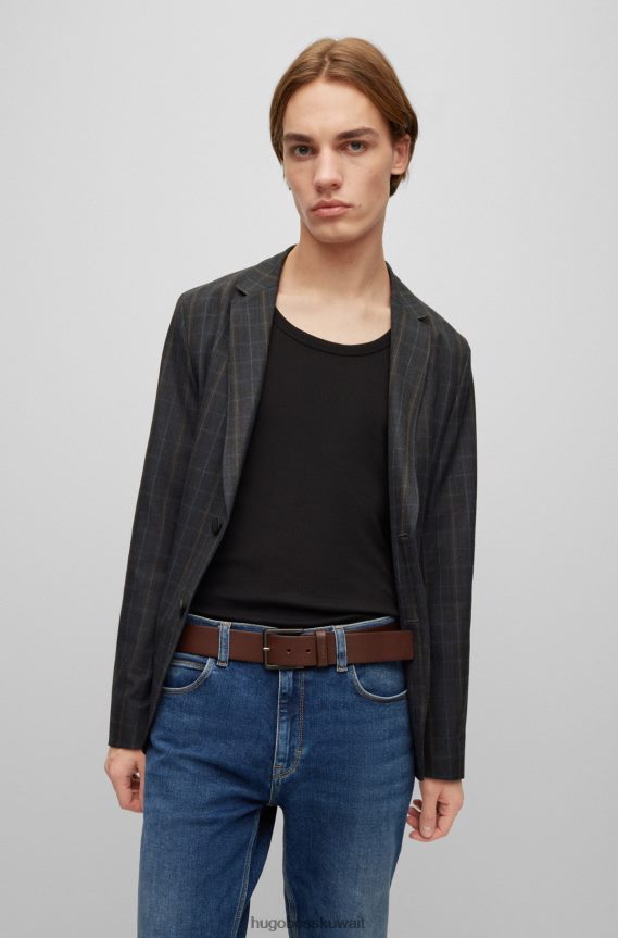 4TFNJN5154 بني غامق Hugo Boss حزام جلد هوغو مع أجزاء معدنية غير لامعة باللون البني الداكن