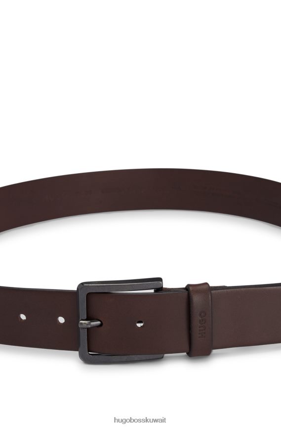 4TFNJN5154 بني غامق Hugo Boss حزام جلد هوغو مع أجزاء معدنية غير لامعة باللون البني الداكن
