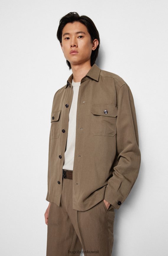 4TFNJN5155 بني غامق Hugo Boss حزام من جلد الغزال الإيطالي مع أجزاء معدنية مصقولة باللون البني الداكن