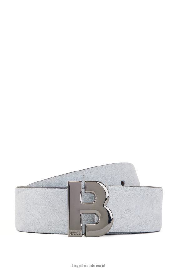 4TFNJN5156 أزرق فاتح Hugo Boss حزام من جلد الغزال الإيطالي باللون الأزرق الفاتح مع أجزاء صلبة من المعدن المصقول