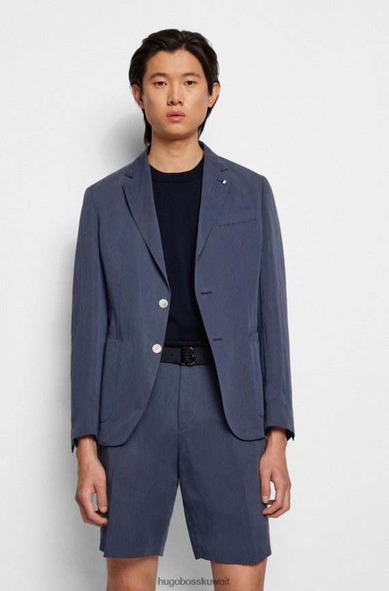 4TFNJN5157 أزرق غامق Hugo Boss حزام من جلد الغزال الإيطالي مع أجزاء معدنية مصقولة باللون الأزرق الداكن